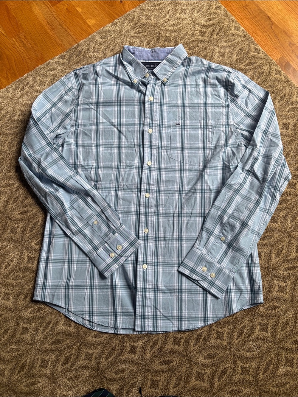 Button-Down Plaid Dress Shirt - Light Blue